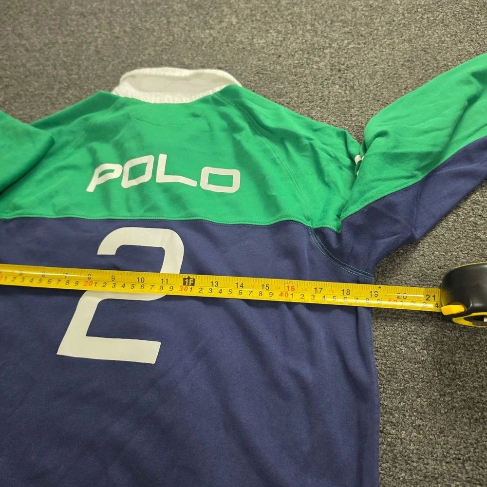 Polo Ralph Lauren Rugby Shirt Kids XL 18-20 Green Navy Blue Big Pony Graphic 2